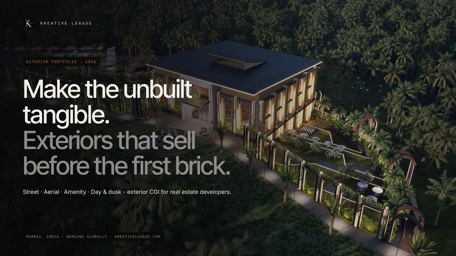 Cover - Make the unbuilt tangible. Exteriors that sell before the first brick.